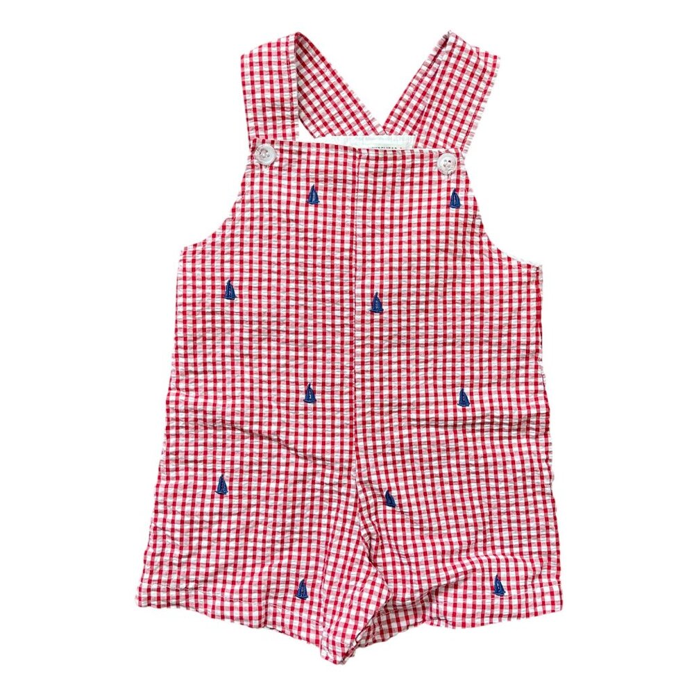 Adventurewear‎ 360 Anchor Embroidered Gingham Romper Boys Size 12M 100% Cotton